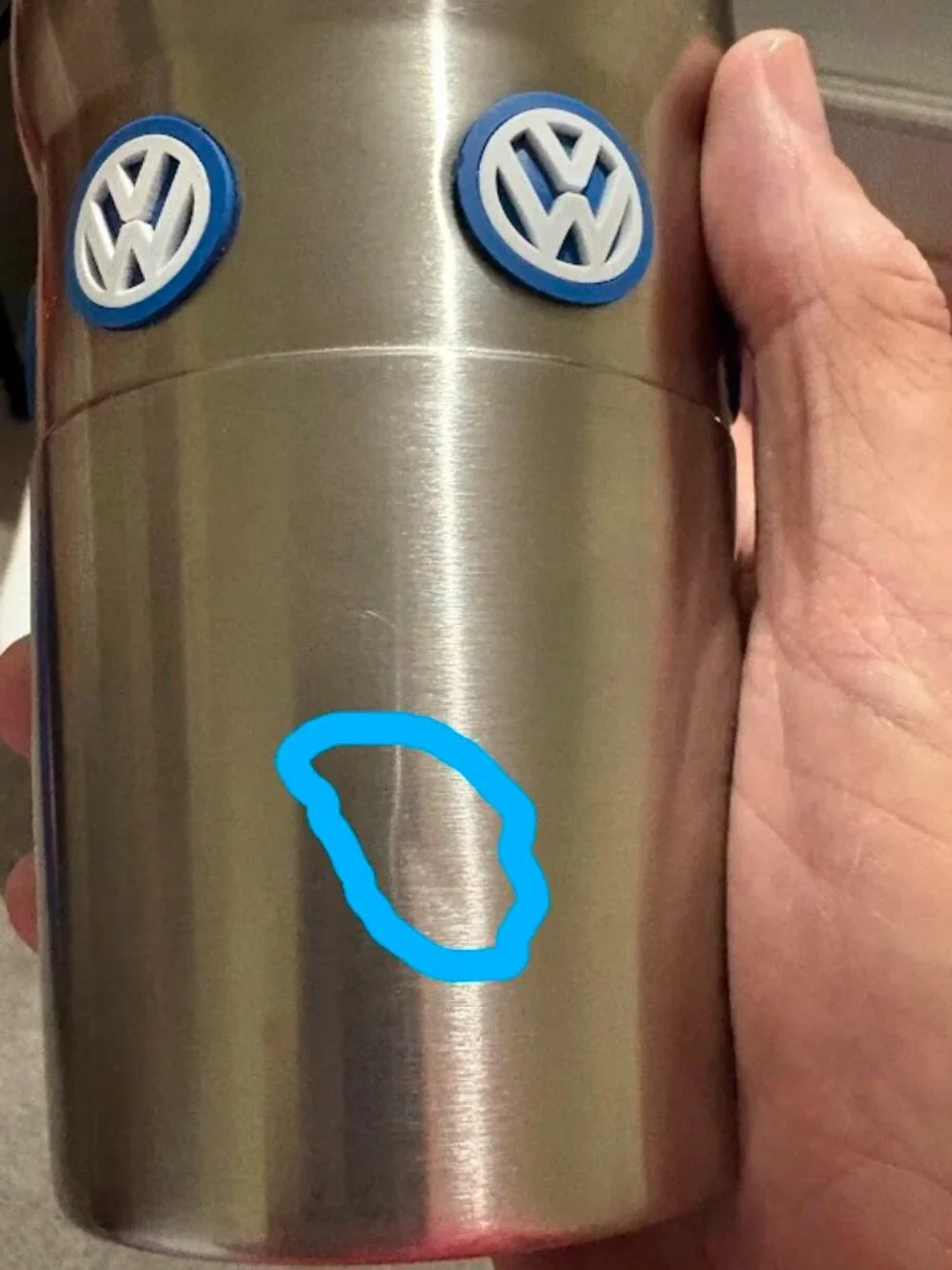 Official Volkswagen Stainless Steel Double-Wall Travel Mug with Blue Rubber Logo